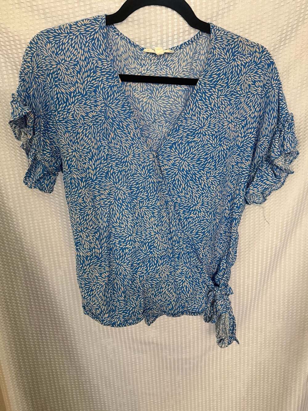 THML Blue Floral Print Wrap Blouse